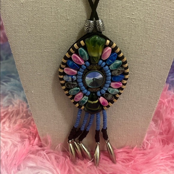 Colorful Beaded Pendant Necklace - Picture 3 of 6